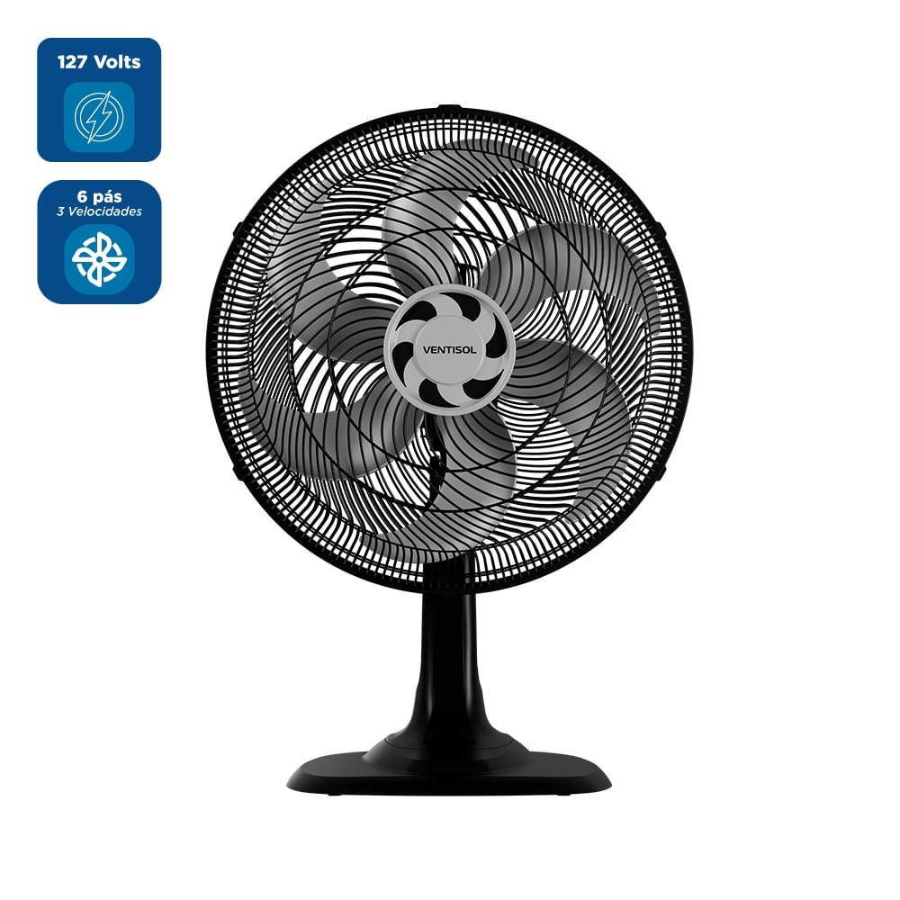 Ventilador de Mesa Ventisol 40cm Turbo 6 Pás Preto VOM40 - 127 Volts - Imagem 2